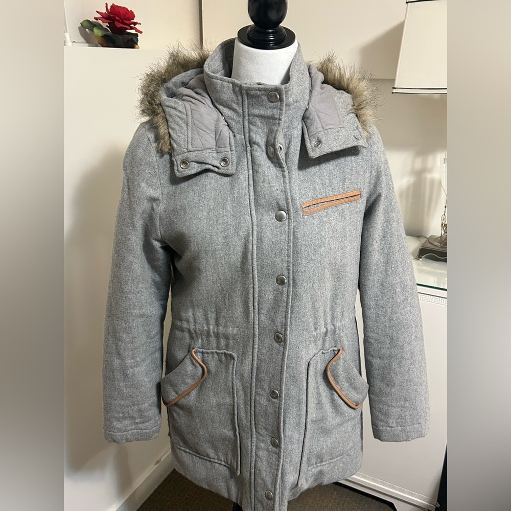 Grey Parka with Detachable Hood